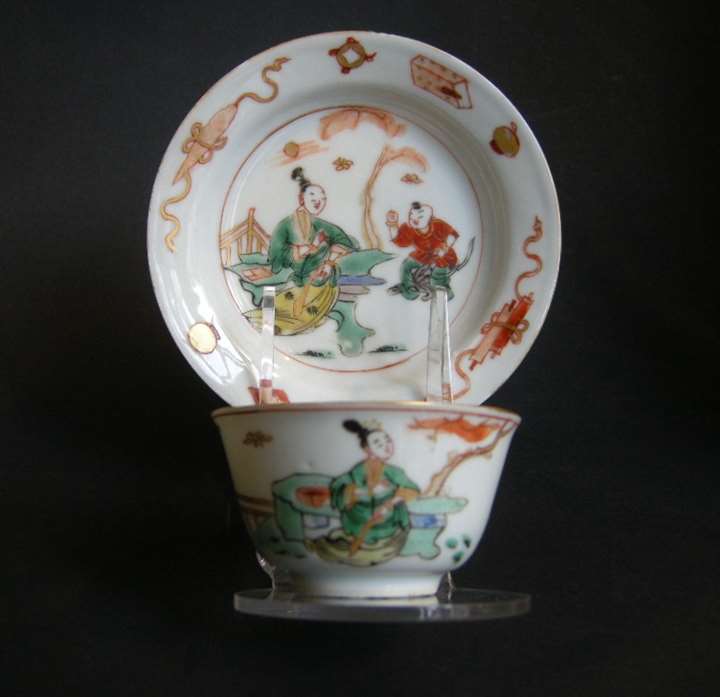 Cup and saucer "famille verte" porcelain